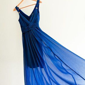 Ralph Lauren Evening Dress, Blue Chiffon, Size 8